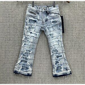 Rockstar Original Boys Stacked Flare Jeans Size 3T Light Blue Distressed Stretch
